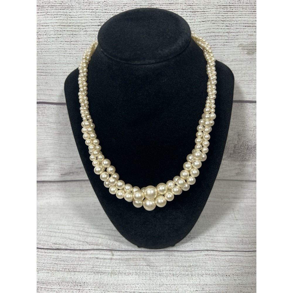 RMN Faux Pearl Necklace Double Strand‎ Graduated Beads 17.75"